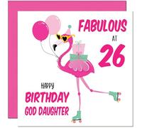 26th God Daughter Birthday Card - Fabulous Flamingo - Pink Cute God-Daughters Birthday Card for 26 Year old twenty six, twenty sixth
