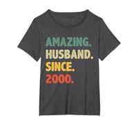 26th Wedding Anniversary for Him Amazing Husband Since 2000 T-Shirt, Women's Plus, Dark Heather Grey, 1X