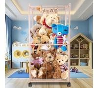 27 * 27 * 54 in Oversized Stuffed Animal Storage Corner Organizer, Wooden Stuffed Animal Holder with Wheels, Capable of Holding Up to 300 Stuffed Animal- Ideal for Birthday Gift