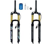 27.5 29 Ultralight Folding Bike Suspension Fork 28.6 Threadless Tapered Tube Disc Brake MTB Bicycle Front Forks Travel 160mm QR 9mm Crown Line Lockout (Color : Gold remote, Size : 29inch)