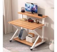 27.5/31.5 Inch Portable Computer Desk - 3-Tier Mobile Workstation For Small Spaces, Rolling Office Table With Storage Shelves(White+wood,80 * 58 * 89cm)