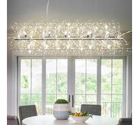 27.5" Gold Firework Crystal Fixture Hanging, Linear Dandelion Chandelier, Sputnik Ceiling Pendant Light Fixtures for Dining Room(G9 Included)(Silver- Rod