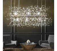 27.5" Gold Firework Crystal Fixture Hanging, Linear Dandelion Chandelier, Sputnik Ceiling Pendant Light Fixtures for Dining Room(G9 Included)(Silver- Rod