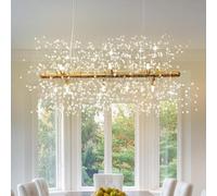27.5" Gold Firework Crystal Fixture Hanging, Linear Dandelion Chandelier, Sputnik Ceiling Pendant Light Fixtures for Dining Room(G9 Included)(Gold,Series