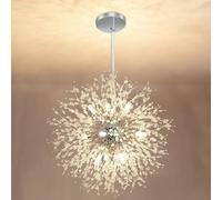 27.5" Gold Firework Crystal Fixture Hanging, Linear Dandelion Chandelier, Sputnik Ceiling Pendant Light Fixtures for Dining Room(G9 Included)(Silver,Seri