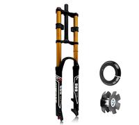 27.5 Inch MTB Air Fork Double Shoulder Bike Suspension Forks QR 9 * 100 Mountain Front 1-1/8" Threadless Straight Tube Disc Brake Rebound Adjustment 145mm Travel Gold