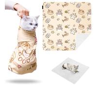 27.5" Large Cat Wrap for Nail Trimming,Self-adherent Cat Grooming Wrap for Cat & Small Dog,Anti-Scratch Swaddle Burrito,Nail Clipping,Ear Cleaning,Teeth Brushing Cute Pattern