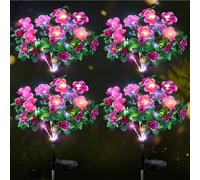 27.5in Memorial Garden Bloom Lights-Featuring Ultra-Realistic Artificial Petals,Solar LED Azalea Flowers Stake Light,Weatherproof Landscape Lights,Yard Patio Pathway Lawn Fence Cemetery (1, Purple)