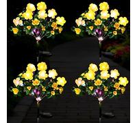 27.5in Memorial Garden Bloom Lights-Featuring Ultra-Realistic Artificial Petals,Solar LED Azalea Flowers Stake Light,Weatherproof Landscape Lights,Yard Patio Pathway Lawn Fence Cemetery (1, Yellow)