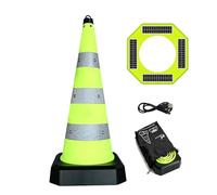 27.5IN Portable Collapsible Traffic Cone with LED Warning Light, USB Solar Dual Rechargeable, Anti-Tip Stable Base & Reflective Strips, Perfect for Road Emergency, Construction(Yellow)