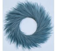 27'' Artificial Pampas Grass Wreath, UV Resistant Faux Pampas Wreath for Front Door, Porch, and Wall, Fluffy Boho Farmhouse Decor for All Seasons (Blue Green)