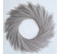 27'' Artificial Pampas Grass Wreath, UV Resistant Faux Pampas Wreath for Front Door, Porch, and Wall, Fluffy Boho Farmhouse Decor for All Seasons(Gray)