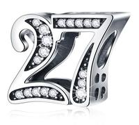 27 Birthday Charms fits Pandora Mother's Day Bracelet, 27th Anniversary Beads with CZ, Number 27 Years of Love Gifts for Mother/Father/Daughter/Son