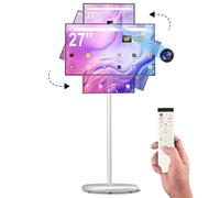 27" FHD Smart Portable TV, Rolling TV on Wheels, Android 15 OS, 6G +128GB Storage, Portable Touch Screen Monitor, 13MP Camera, Built-in Battery, 60Hz Refresh Rate, Full Swivel Rotation, Voice Remote