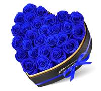 27 Forever Real Rose Heart Box, Eternal Preserved Blue Roses Flowers, Rose Gifts for Her Woman Wife Girlfriend on Birthday, Anniversary, Valentine's Day, Mother's Day, Christmas
