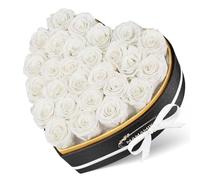 27 Forever Real Rose Heart Box, Eternal Preserved White Roses Flowers, Rose Gifts for Her Woman Wife Girlfriend on Birthday, Anniversary, Valentine's Day, Mother's Day, Christmas