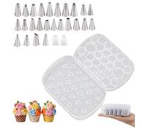 27-Grid Piping Tip Organizer Box with 25 Icing Piping Tips & 2 Connectors, Reusable Cake Decorating Kit Baking Storage for Seamless Nozzles Cake Tools Jewelry Beads Small Crafts
