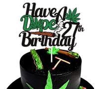 27 Have a Birthday Cake Topper Twenty Seven Years Old Black Green Glitter Pot Leaf Weed Leaves Happy 27th Birthday Cake Decoration Marijuana Dope 420 Birthday Party Supplies for Man Women