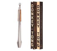 BBQ Tongs 27 inch Long Grill Tongs - Donkey Tong - Stainless Steel, Locking Tongs, Bottle Opener, Wooden Handles, Premium Tongs - Donkey Long Tong