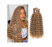 27# Honey Blonde Human Braiding Hair for Boho Braids No Weft Deep Wave Bulk Hair Extensions(26inches)