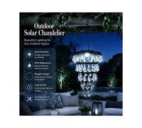 27 Inch High Handcrafted Tiered Crystal Solar Chandelier Light, Waterproof Solar Powered LED Hanging Pendant Lantern