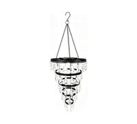 27 Inch High Handcrafted Tiered Crystal Solar Chandelier Light, Waterproof Solar Powered LED Hanging Pendant Lantern