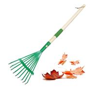 27 Inch Kids Garden Rake with 9 Steel Teeth & Wood Handle, Easy Assembly Green Rake Head, Educational Outdoor Gardening Tool for Children, Fun Planting