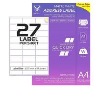 27 Labels Per A4 Sheet, 50 Sheets 1350 Sticky Label, Printable Sticker Paper, iSOUL Matte Self Adhesive Address Mailing, Shipping, Postage, Laser & Inkjet Printer Compatible [Quickdry]