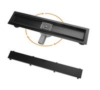 27" Linear Shower Drain - 360° Rotatable 2-in-1 Double-Sided Tile rt Stainless Steel Invisible Floor Drain with Odor Stop & Hair Strainer (Black)