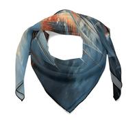 27" Multipurpose Square Head Scarves Neck Scarf Shawl Sailing Landscape Cotton Printed Head Scarf