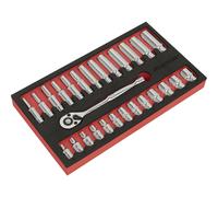 27 PACK DEEP Socket Set - 1/4" Metric Square Drive 6 Point & Ratchet Handle Loops Multi One Size
