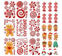 27 PCS Candy Cane Christmas Decorations Stickers, Christmas Window Decorations, Gingerbread Ornaments with Strings for Xmas Home Office School Window Decoration