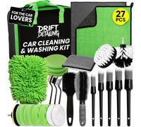 27 Pcs Car Cleaning Kit With Detailing Brushes - Complete Valeting For Interior & Exterior - Includes Alloy Wheel Brush, Drill