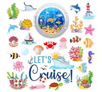 27 PCS Cruise Ship Door Magnets Decorations Cute Ocean Animal and Plants Magnet Stickers Fish Crab Shark Ships Magnets for Refrigerator Cruise Door Car Carnival Party Supplies Decoration