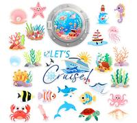 27 Pcs Cruise Theme Door Decorations Magnetic, Funny Reusable Cruise Ocean Sea Animal Magnets Stickers for Cabin Door, Stateroom Ship Carnival Refrigerator & Car Decor