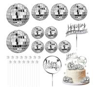 27 Pcs Disco Ball Cake Decorations, 3 Sizes Shiny Disco Ball Cake Topper, Reusable Mini Disco Balls Cake Toppers for Theme Party Birthday Cake Decorations