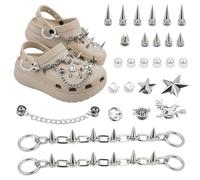 27 Pcs Goth Shoe Charms - Compatible with Crocs, Premium Alloy Metal Punk Rivet Accessories for Clogs, Durable Stud Chain Decoration Kit for Women Men DIY Festival Party Footwear