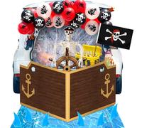 27 Pcs Halloween Pirate Trunk or Treat Car Decorations Kit Include Skeleton Hat Blindfold Flag Spider Web Treasure Box Ship Plank Steering Wheel Seawater Shark Decor Balloons for Outdoor SUV Garage