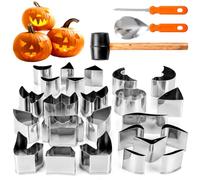 27 Pcs Halloween Pumpkin Carving Kit, Stainless Steel DIY Pumpkin Carving Tool, Include 22 Stencils,1 Hammer, 1 Carving Knife &1 scooper,Safer & Funny Halloween Pumpkin Carving Set for Jack-O-Lanterns