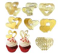 27 Pcs Love Heart Cupcake Toppers Acrylic Cake Topper Minimalist Gold Cake Decorations for Valentine's Day Anniversary Engagement Birthday Wedding Party Supplies