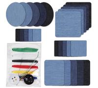 27 Pcs Patches for Cloth Set, 25 Iron on Patches with 2 Sewing Kit, Repair Patch, Denim Patches for Jacket Jeans Assorted Shades of Blue