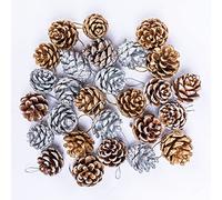 27 Pcs Pine Cones Christmas Decorations, Silver/Gold/White 3 Colors of Pine Cones, Natural Pinecones with String Pendant Crafts for Garland Xmas Tree Baubles Wreath Gift Tag Hanging Ornaments
