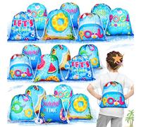 27 Pcs Pool Party Drawstring Bags Pool Party Favor Bags Beach Party Decorations Drawstring Bulk Bags Beach Gift Candy Goody Treat Pack for Kids Hawaiian Luau Pool Birthday Party Supplies, As Picture