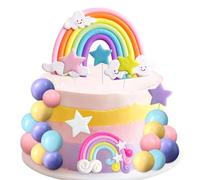 27 PCS Rainbow Cake Decor Unicorn Cake Decorations Pastel Balls Cake Topper Pink Pastel Birthday Baby Shower Party Decoration Supplies