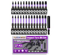 27 Pcs Torx Screwdriver Star Bit, 1" & 2" Long Star Magnetic Screwdriver Bits Set, 1/4" Hex Shank S2 Steel Tamper Proof Torx Bit with 2.3" Magnetic Extension Bit Holder and Storage Box