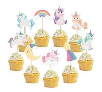 27 PCS Unicorn Cupcake Toppers Set, Pastel Rainbow and Moon Designs, Birthday Party Cake Decorations for Girls, Magical Theme Party Supplies (Style 1)