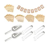 27-Piece Candy Party Tool Set, Including 4 Pieces of Candy Tongs, 2 Pieces of Sugar Shovels, 1 Piece of Banner Pull and 20 Pieces of Kraft Paper Bags, Barbecue Party Tool Set