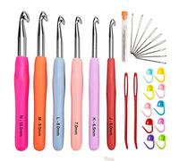 27 Piece Crochet Hook Set, 6 Colourful Ergonomic Soft Rubber Comfort Grip Crochet Knitting Needles Kit Household Tool Crochet Set Tunisian Crochet Hook Aluminium Knitting Accessories for Beginners
