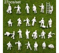 27-Piece Model Railway People Figures Set, 1:87 HO OO Gauge White Plastic, Hand Painted Workmen with Ladder and Trash Can Accessories for Diorama Layouts and Station Platform