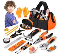 27-Piece Orange Kids Tool Set with Tool Storage Bag, Real Hand Tool Kit for Boys & Girls, Child Learning Tools for Building, Woodworking and Construction, 6+ Years Old Birthday Boy Easter Basket Gift